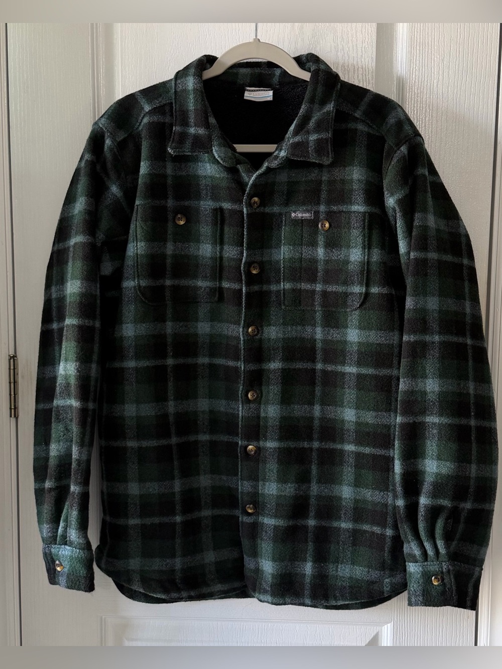 Columbia Green Black Plaid Sherpa Lined Fleece Flannel Shirt Jacket